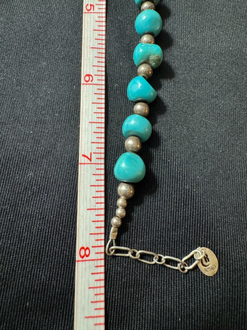 Men’s Relios Turquoise Bracelet 925 Sterling Silver Nugget Beads 8” Southwestern - Picture 3 of 6
